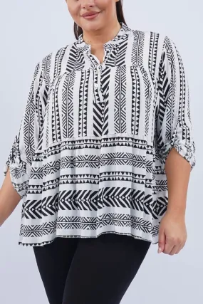 Geometric Print Collar Button Up Top