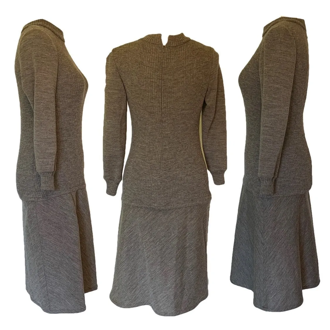 Gray Knit Drop Waist Dress Perfect for Fall. Easy to Dress Up or Down. 1970s Bill Blass