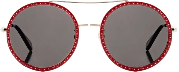 Gucci Circular Frame Red /gold Studded Sunglasses in case