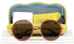 Gucci Circular Frame Red /gold Studded Sunglasses in case