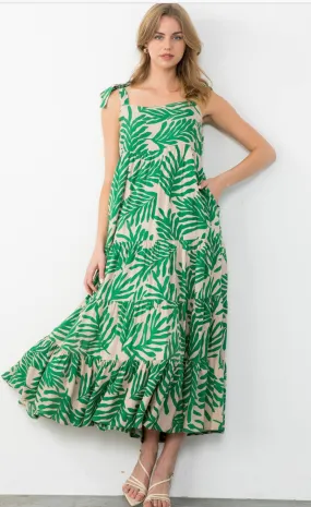 Hilary Green Leaf Print Maxi THML Dress