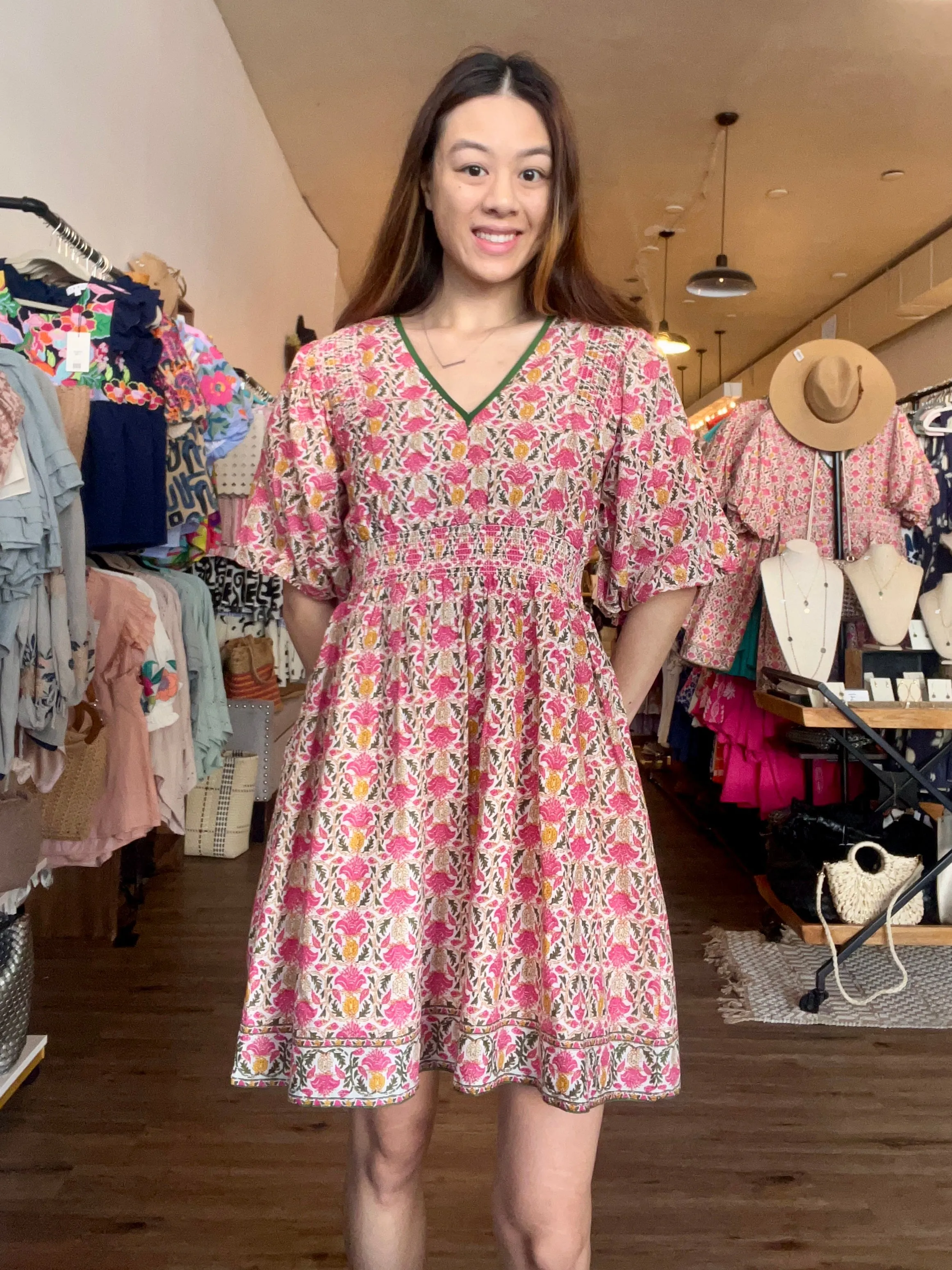 Jorja Patterned Puff Sleeve THML Dress