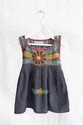 LAS NIAS KIDS MEXICAN EMBROIDERED DENIM MUSTARD DRESS