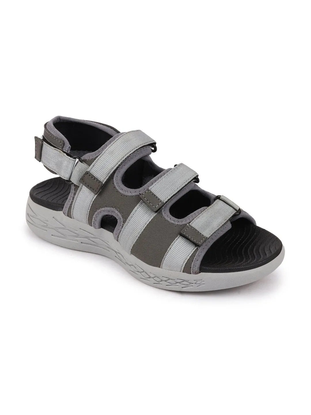 Men Grey Multi Strap Phylon Sole Sandals & Floaters