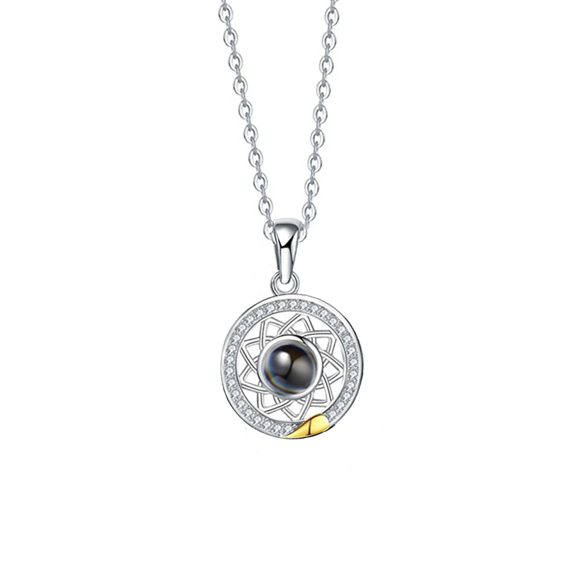 Moon Pentagram Crystal Chakra Necklace with Picture Inside