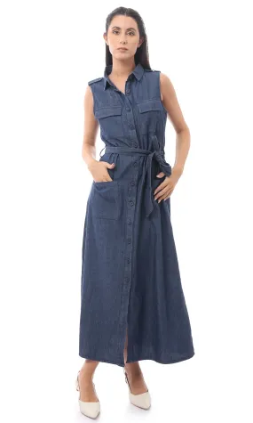 O170882 Dark Blue Jeans Sleeveless Cotton Dress