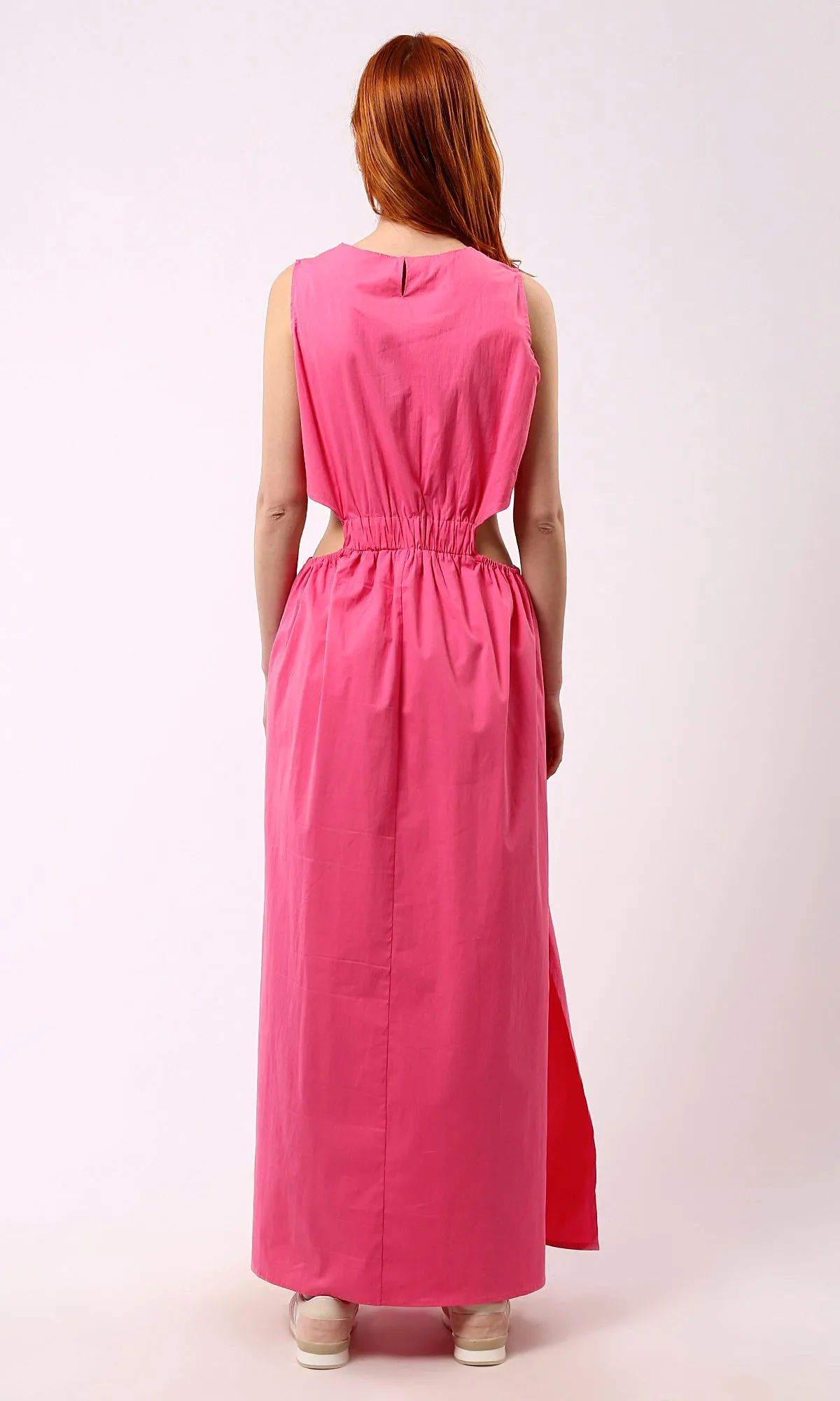 O178817 Fuchsia Elastic Waist Slip On Summer Maxi Dress