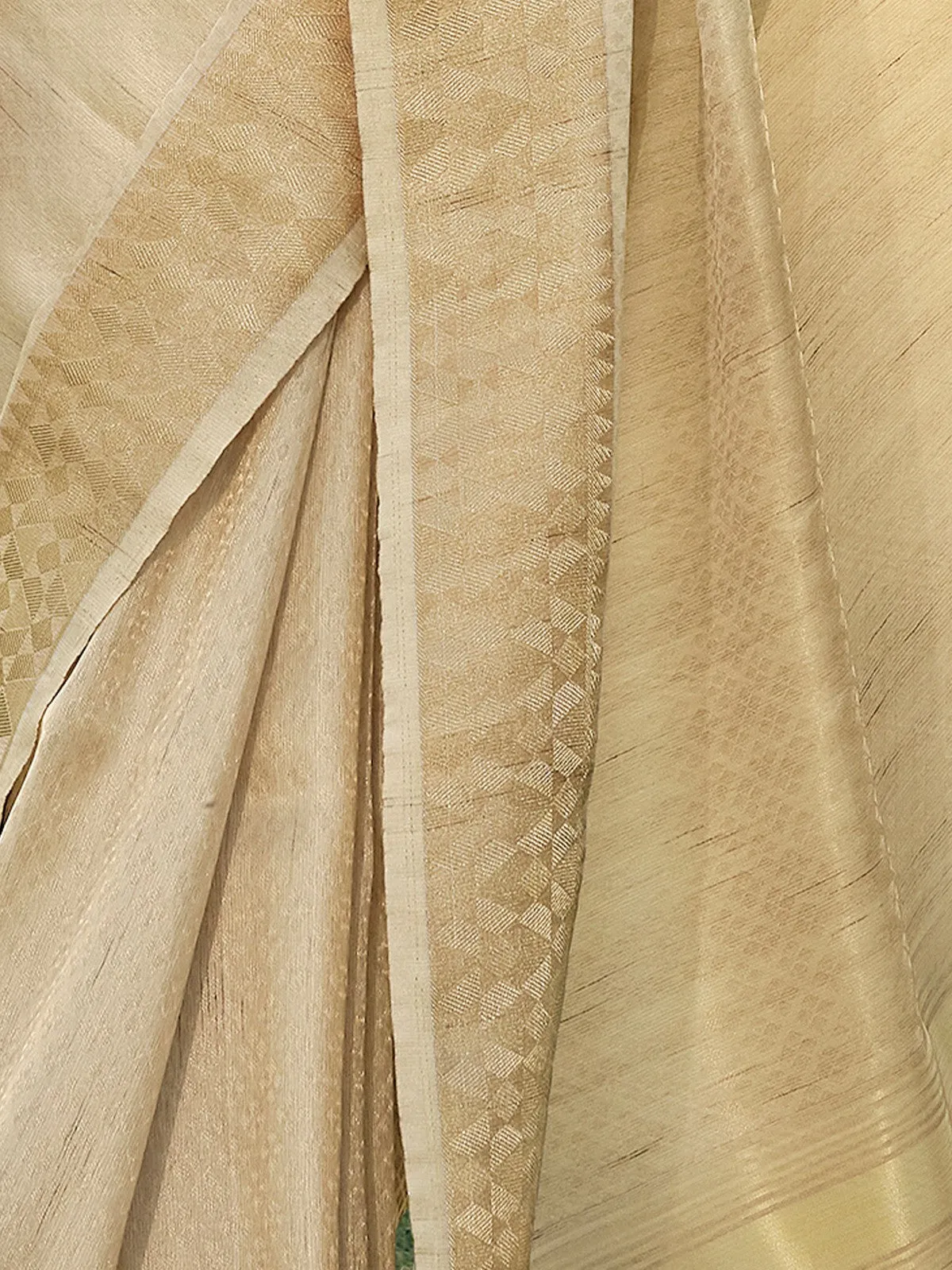 Odette Beige Linen Tissue Saree for Women With Unstitched Blouse