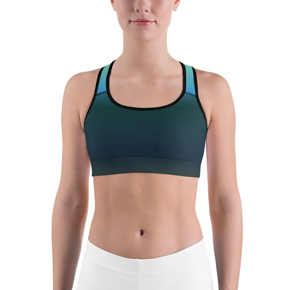 Olive Blue Gradient Sports Bra for women, Workout Bra, Athletic Bras