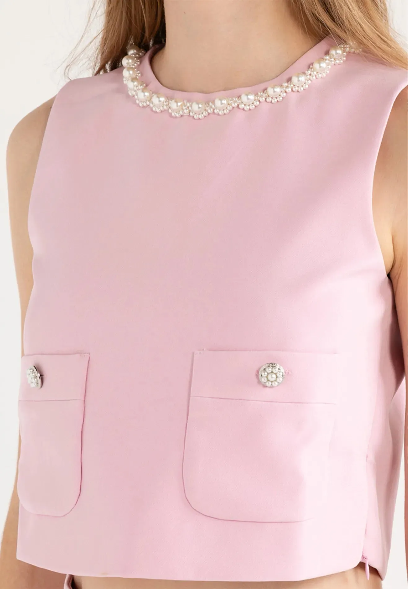 Pearl Neckline Detail Sleeveless Top