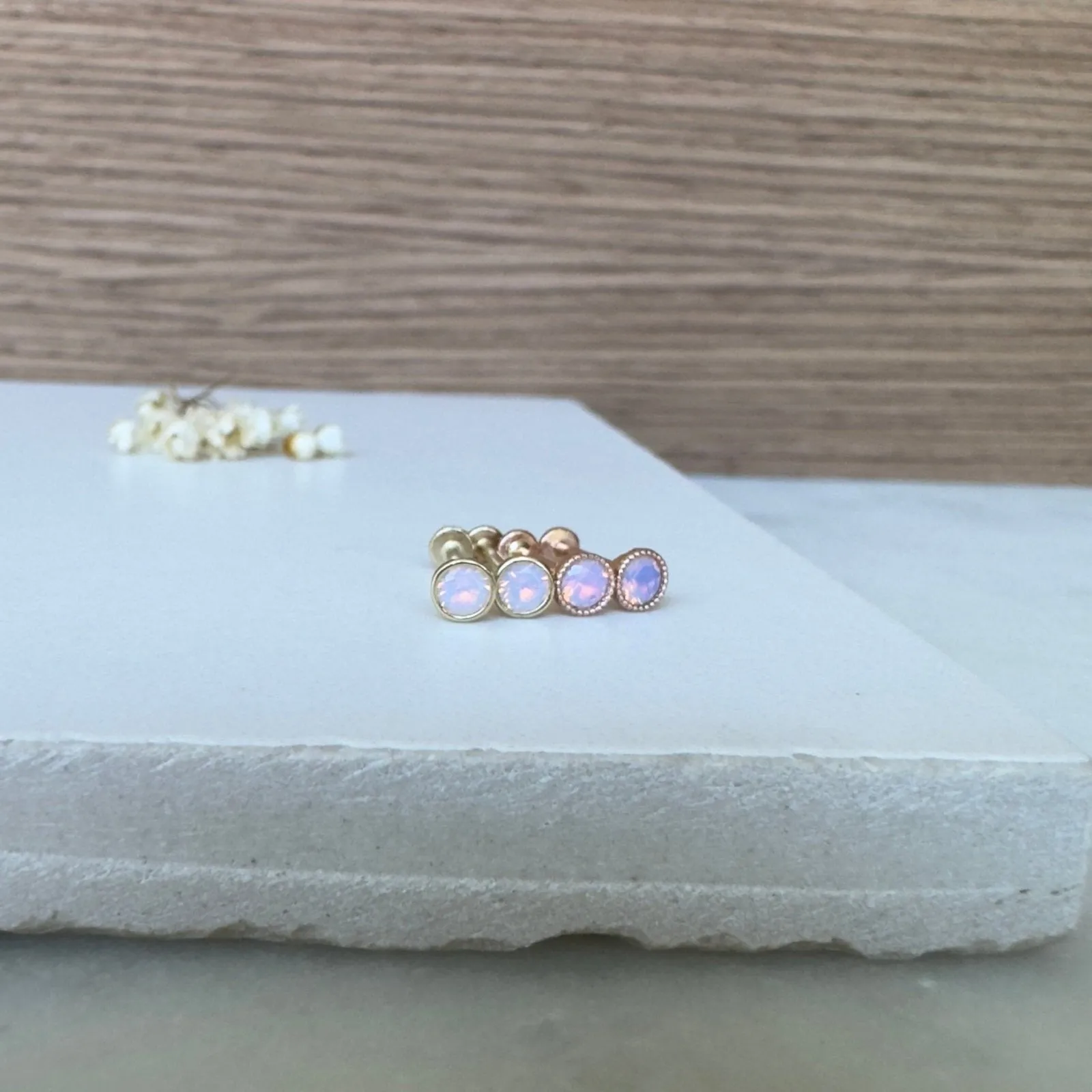 Pink Opal Milgrain Flat Back Stud