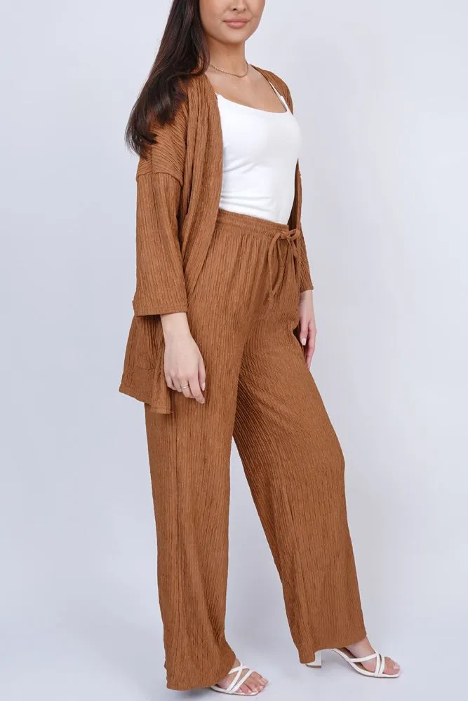 Plain Open Front Drawstring Waistband Co-Ord Set