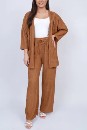 Plain Open Front Drawstring Waistband Co-Ord Set