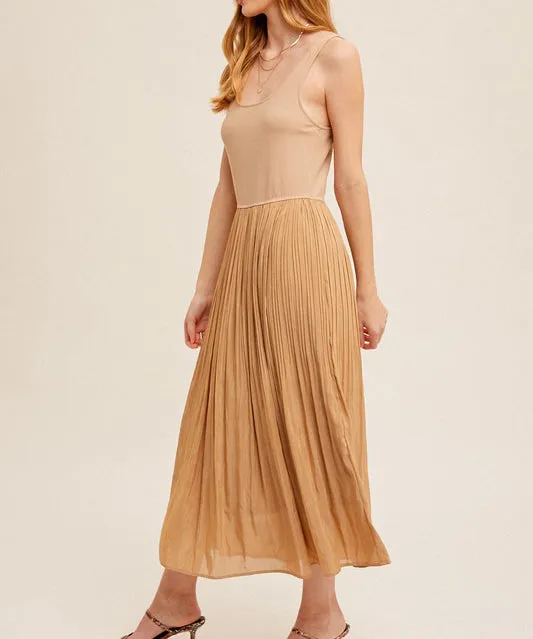 Pleated Skirt Tank Dress - Taupe