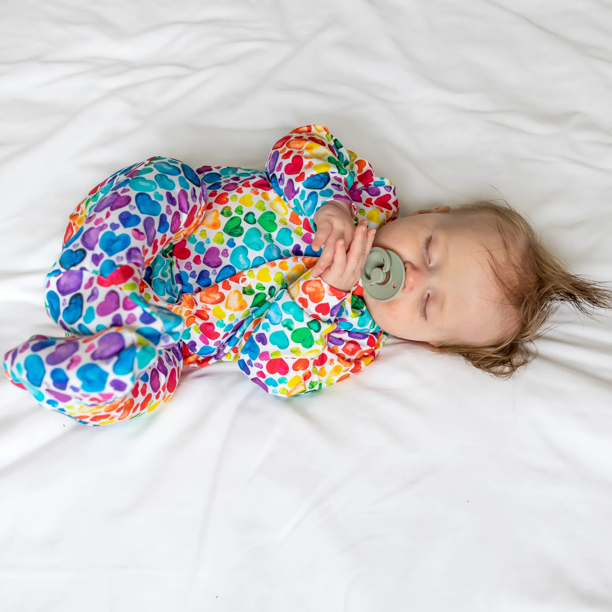 Rainbow Heart cotton sleepsuit