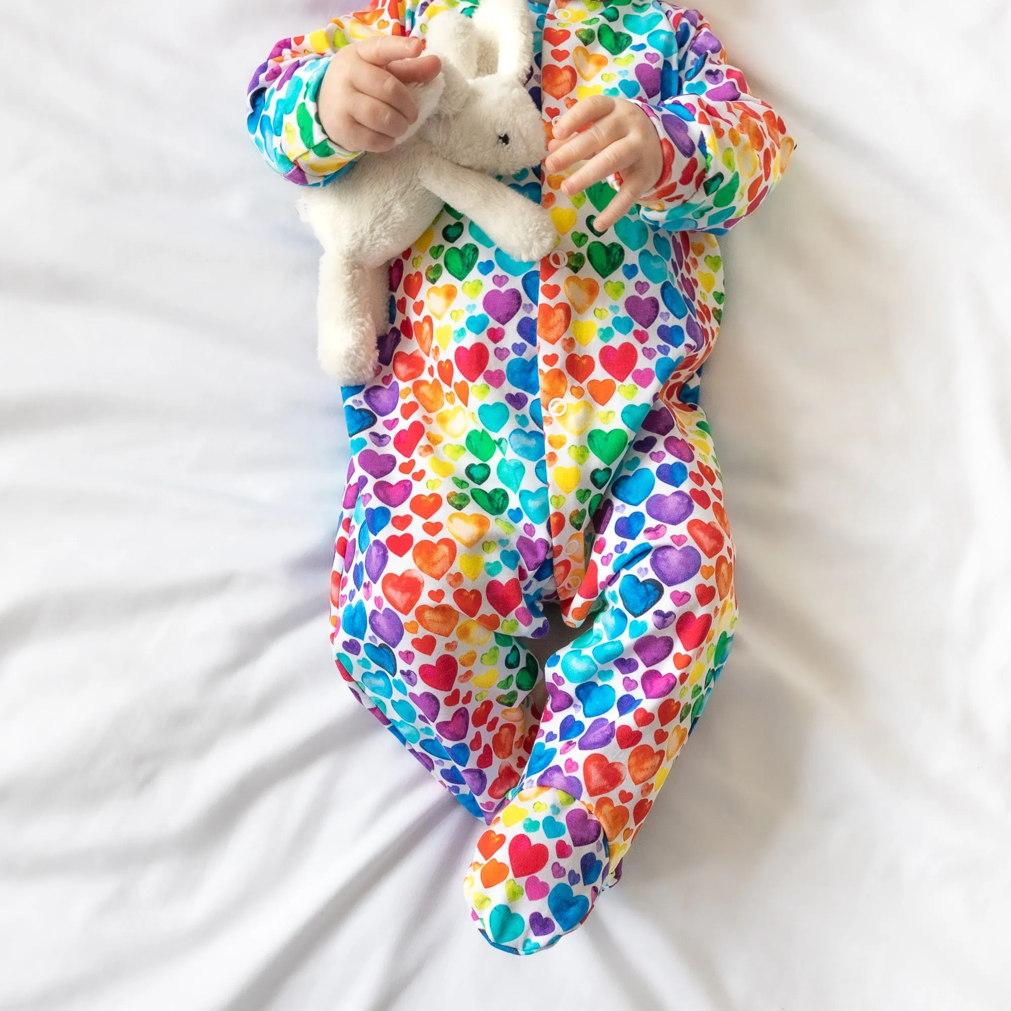 Rainbow Heart cotton sleepsuit