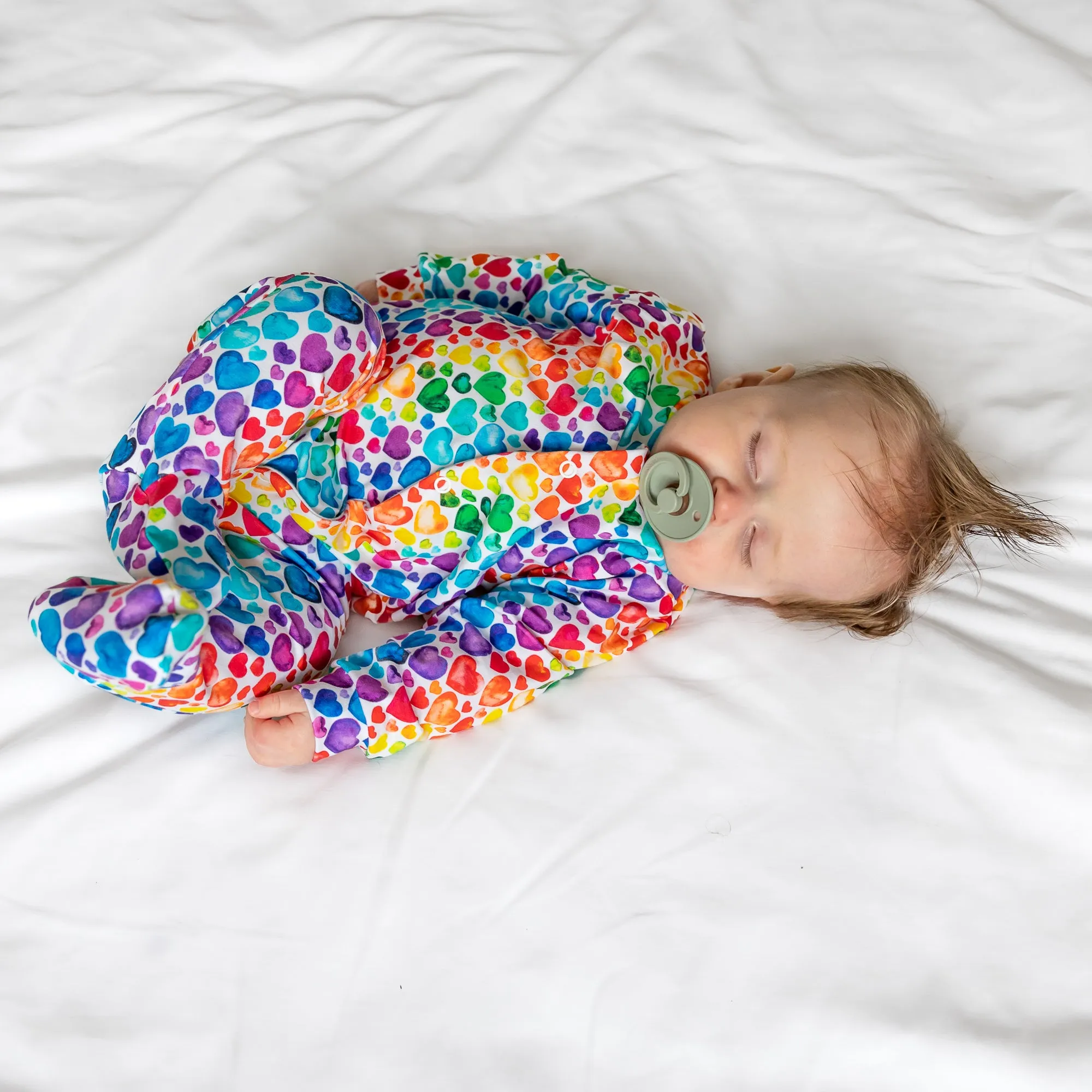 Rainbow Heart cotton sleepsuit