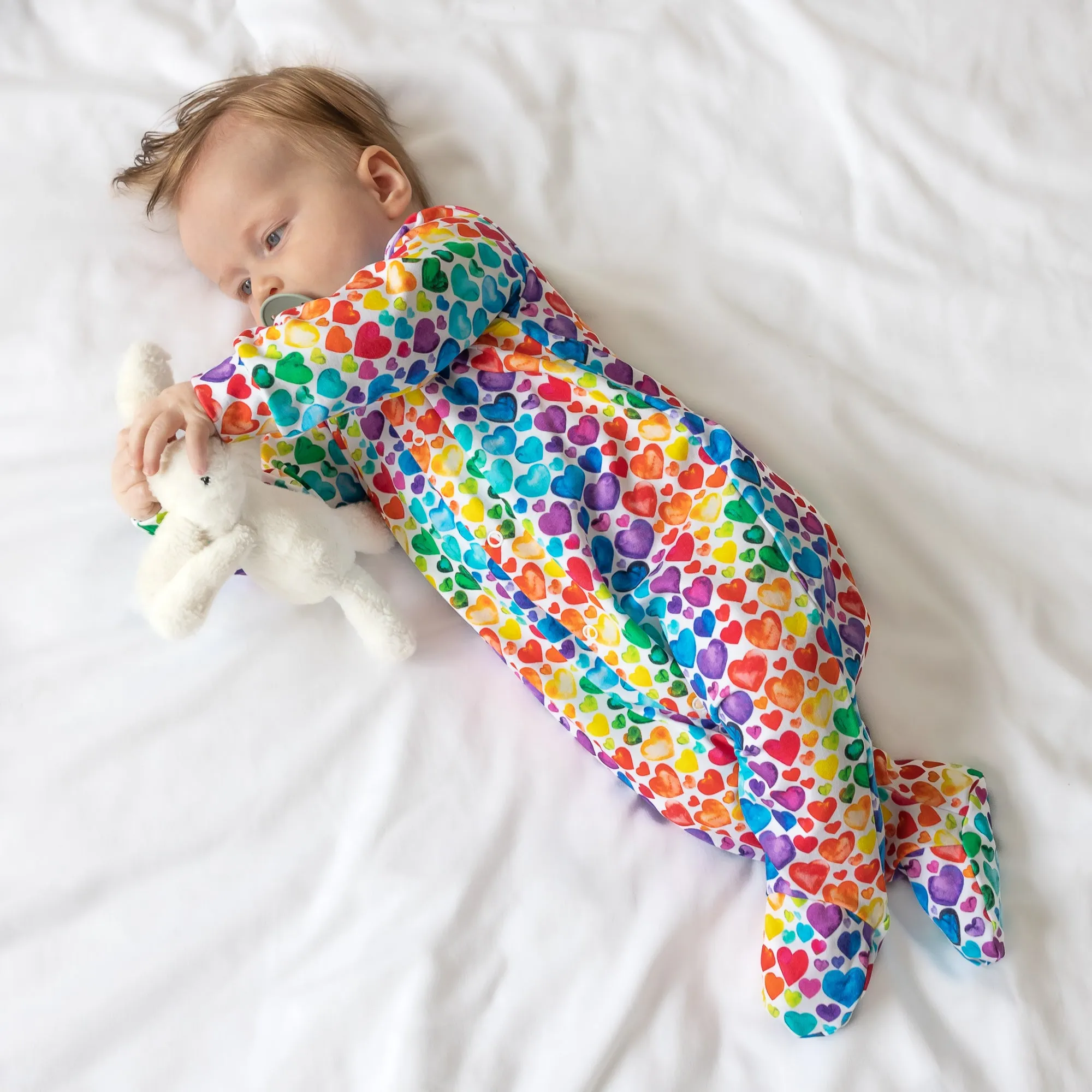 Rainbow Heart cotton sleepsuit