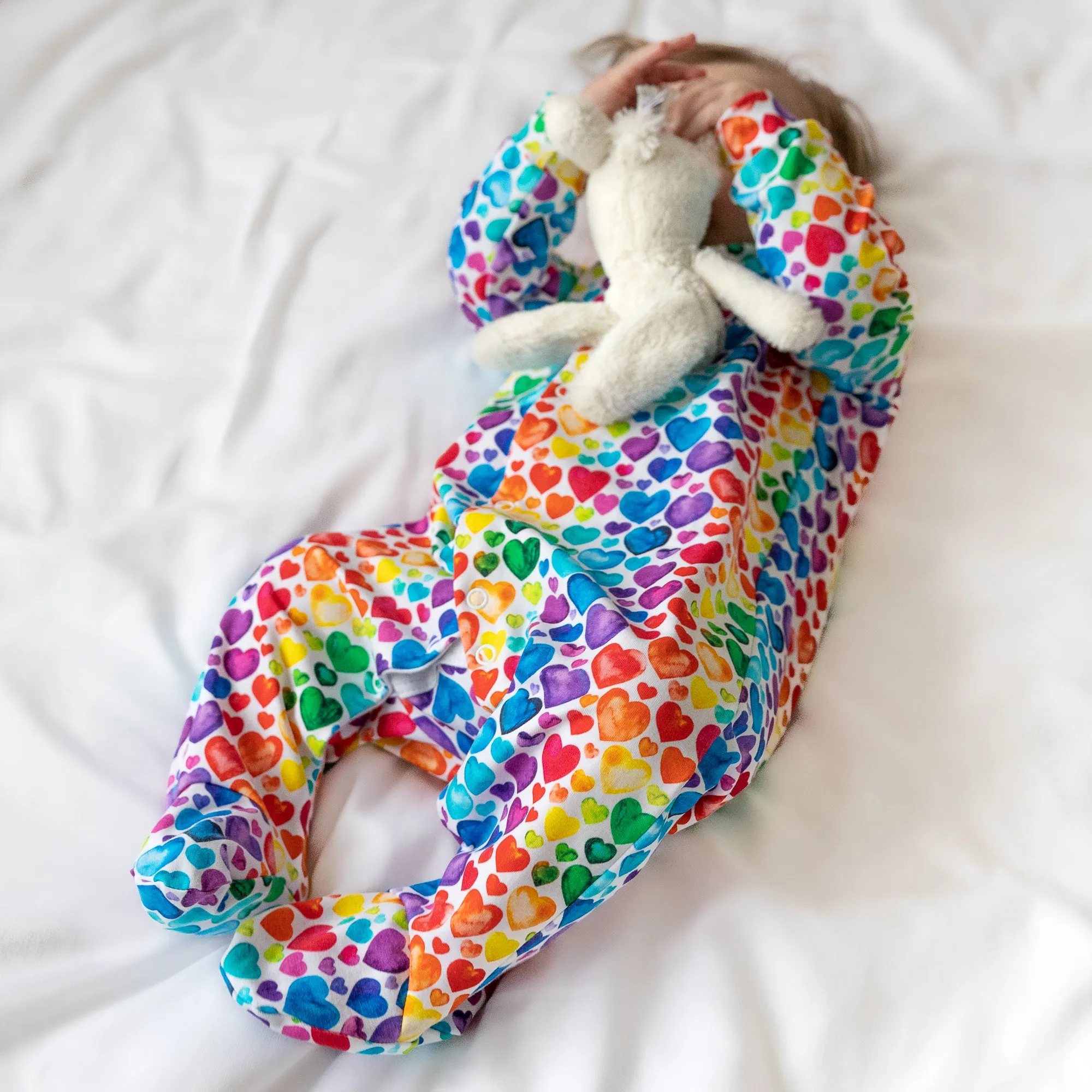 Rainbow Heart cotton sleepsuit