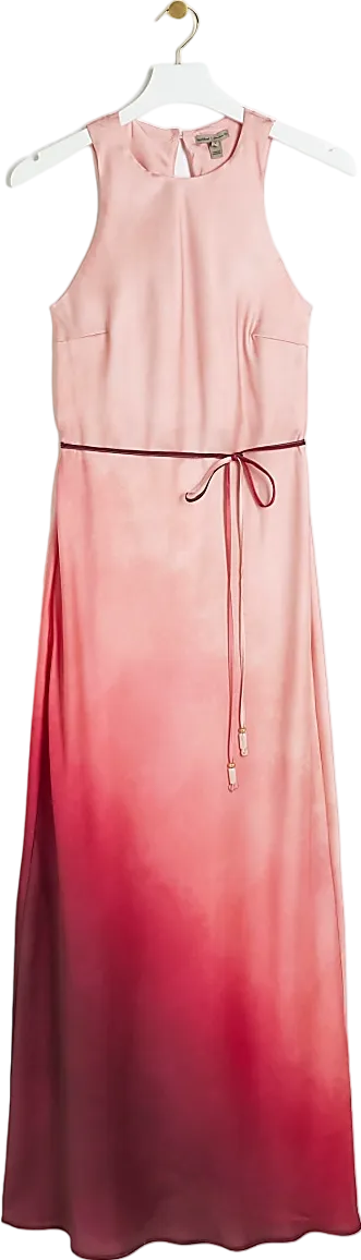 River Island Pink Belted Ombre Slip Midi Dress BNWT UK 8