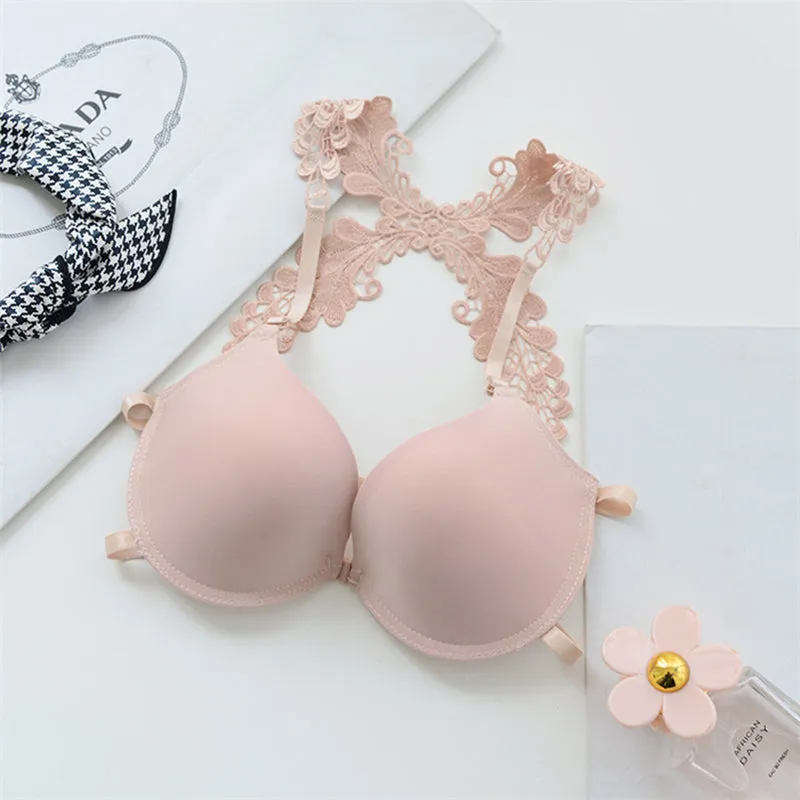 Sexy styling lace lace B cup bra back front buckle bra with steel ring