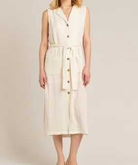 Sleeveless Button Down Dress - Off White