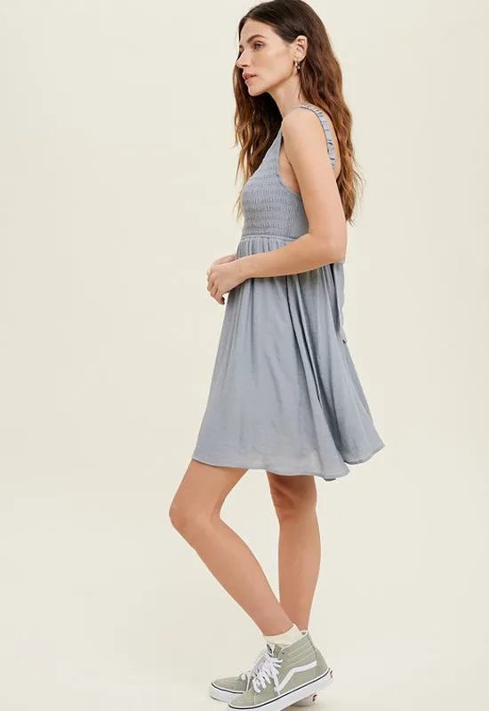 Smocked Mini Dress - Cloud