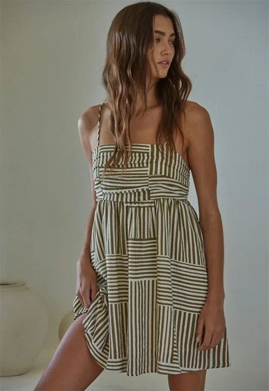 Striped Tube Flare Dress - Olive Ivory