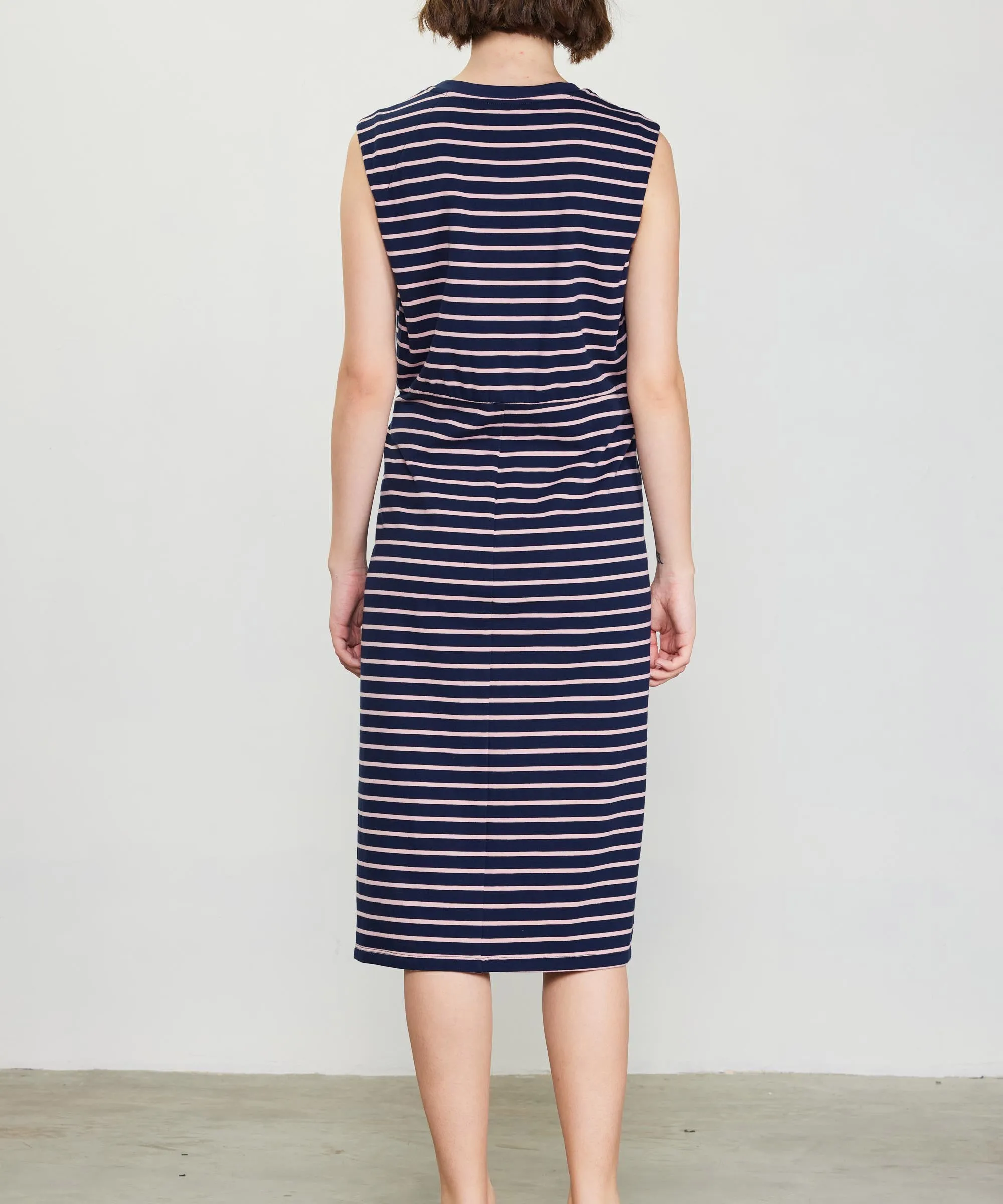 Striped Twisted Knot Midi Dress - Navy/Pink