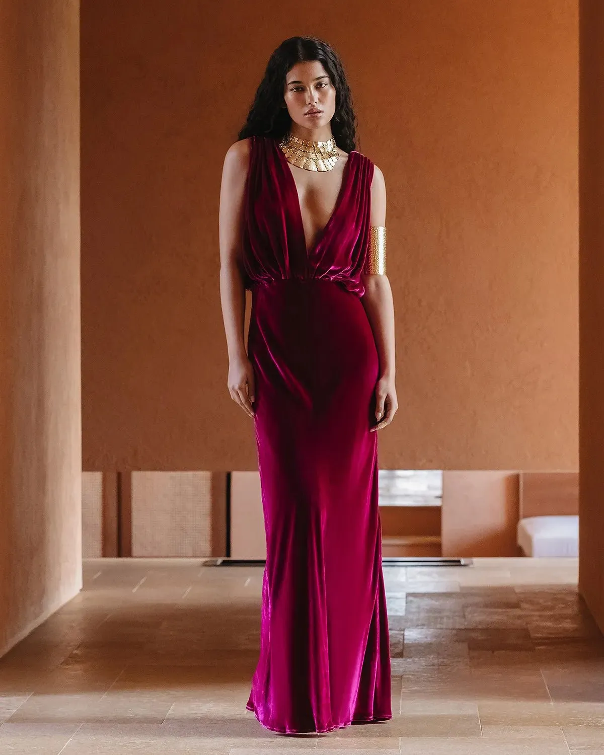 Travis Velvet Dress| Fuchsia