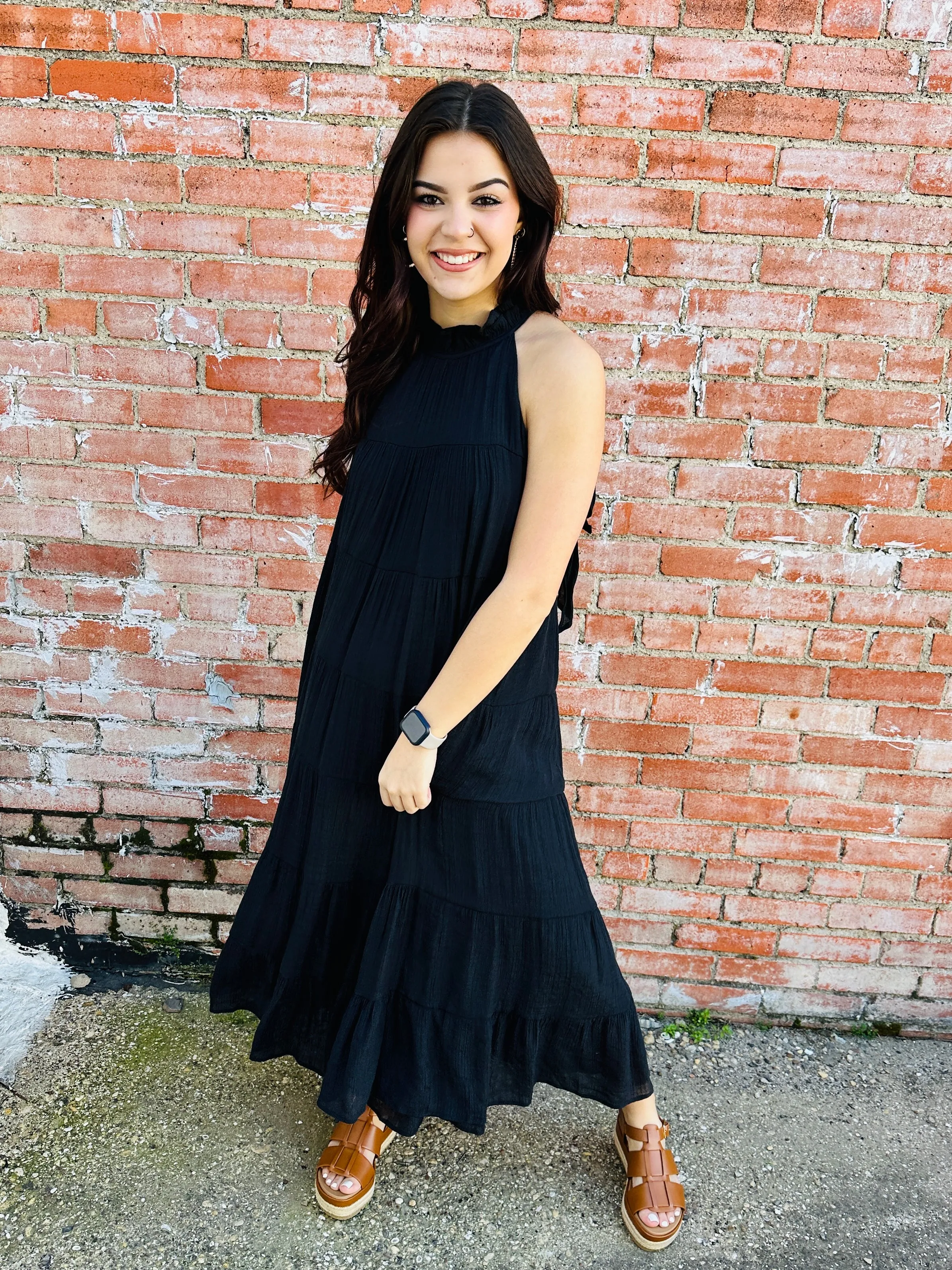 While We Wait Tiered Maxi Dress  Black