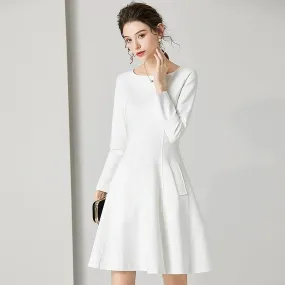 White Long Sleeve Fit & Flare Cocktail Dress