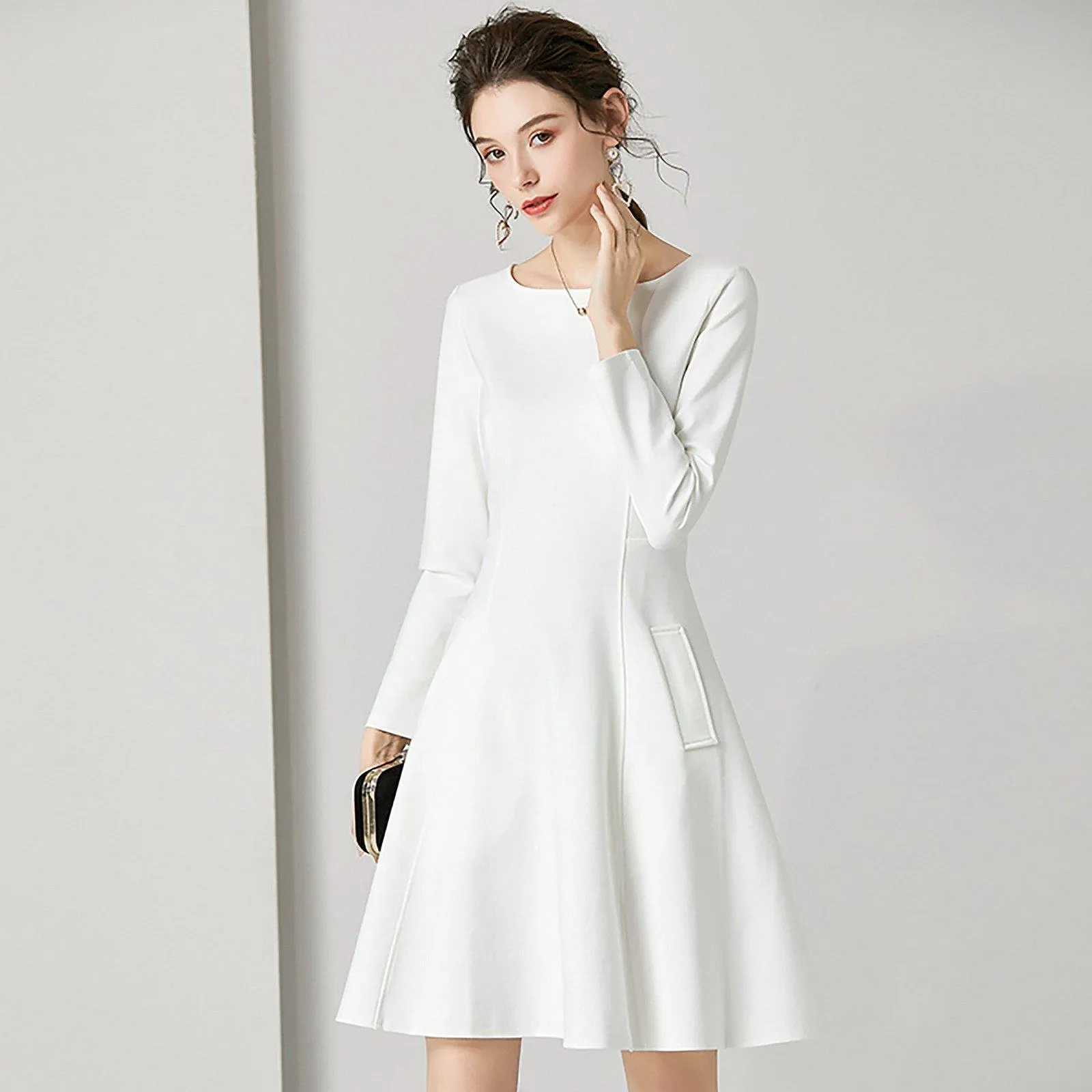 White Long Sleeve Fit & Flare Cocktail Dress